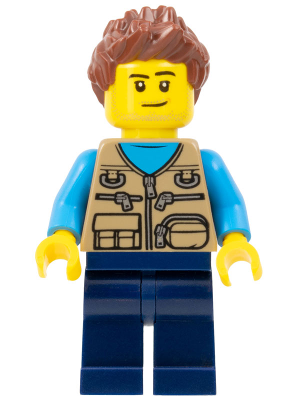 Lego, Minifigure, City, Town, Camper Van Owner - Male, Dark Tan Vest over Dark Azure Shirt, Dark Blue Legs, Reddish Brown Spiked Hair, Stubble, CTY1261