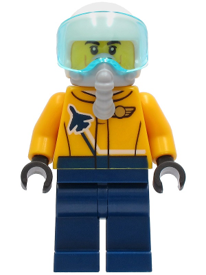 Lego, Minifigure, City, Town, Airshow Jet Pilot - Bright Light Orange Jacket, Dark Blue Legs, White Helmet, Oxygen Mask, cty1266
