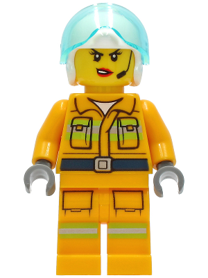 Lego, Minifigure, City, Town, Fire - Reflective Stripes, Bright Light Orange Suit, White Helmet, Headset, CTY1282