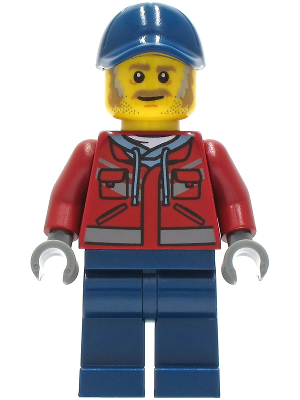 Lego, Minifigure, City, Town, Truck Driver - Male, Dark Red Hooded Sweatshirt, Dark Blue Legs, Dark Blue Cap, CTY1284