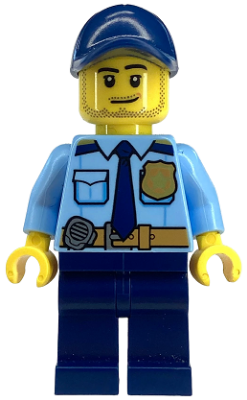 Lego, Minifigure, City, Town, Police, Police - City Shirt with Dark Blue Tie and Gold Badge, Dark Tan Belt with Radio, Dark Blue Legs, Dark Blue Cap with Hole, Stubble Beard, cty1334