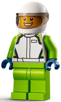 Lego, Minifigure, City, Town, Race, Race Car Driver - Male, White Racing Jacket and Helmet, Lime Legs, CTY1400
