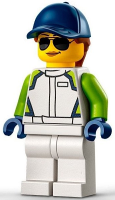 Lego, Minifigure, City, Town, Race, Race Car Mechanic - Female, White Racing Jacket and Legs, Dark Blue Cap with Dark Orange Hair, CTY1401