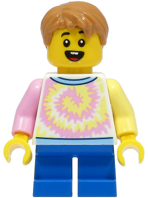 Lego, Minifigure, City, Town, Boy - White Shirt with Swirl, Blue Short Legs, Medium Nougat Hair, cty1493