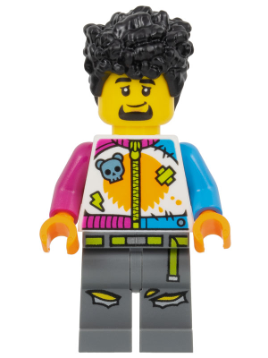 Lego, Minifigure, City, Town, Stuntz, Stuntz Driver - Male, White Jumpsuit with Magenta and Dark Azure Arms, Dark Bluish Gray Legs, Black Tall Coiled Hair, Goatee, CTY1531
