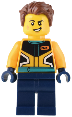 Lego, Minifigure, City, Town, Custom Car Garage Driver - Male, Bright Light Orange Racing Jacket, Dark Blue Legs, Reddish Brown Hair, cty1536