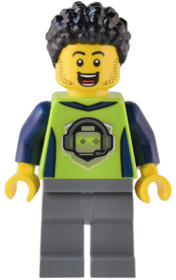 Lego, Minifigure, City, Gaming Tournament Announcer - Male, Lime T-Shirt with Gaming Logo, Dark Bluish Gray Legs, Black Hair, CTY1543