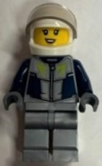 Lego, Minifigure, City, Town, Race Car Driver - Female, Dark Blue and Flat Silver Racing Suit, White Helmet, CTY1593