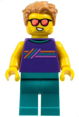 Lego, Minifigure, City, Ice-Cream Shop Customer - Male, Dark Purple Sleeveless Shirt with Stripes, Dark Turquoise Legs, Medium Nougat Hair, Sunglasses, cty1616