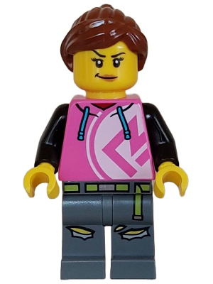 Lego, Minifigure, City, Town, Recreation, Kick Scooter Driver - Female, Dark Pink Hoodie, Dark Bluish Gray Legs, CTY1626