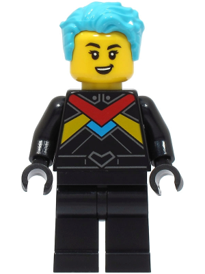 Lego, Minifigure, City, Race Boat Driver - Female, Black Racing Suit with Red, Dark Azure and Bright Light Orange Stripes, Medium Azure Hair, CTY1671