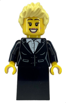 Lego, Minifigure, City, Caroler - Female, Black Suit Jacket with White Button Up Shirt, Black Skirt, Bright Light Yellow Spiked Hair, cty1684