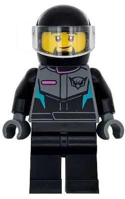 Lego, Minifigure, City, Town, Race Car Driver - Male, Racing Suit with Hawk Head Logo, Black Legs, Black Helmet, Trans-Clear Visor, Goatee, cty1712