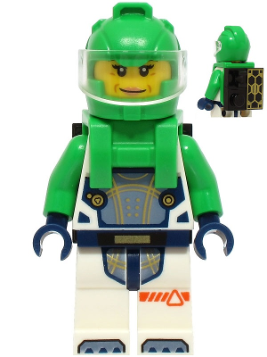 Lego, Minifigure, City, Astronaut - Female, White Spacesuit with Bright Green Arms, Bright Green Helmet, Trans-Clear Visor, Bright Green Harness with Solar Panel and Black Clip, cty1726
