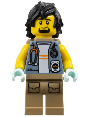 Lego, Minifigure, City, Town, Jungle Explorer - Sand Blue Jacket, Stethoscope, Dark Tan Legs, Black Hair, Backpack, cty1780