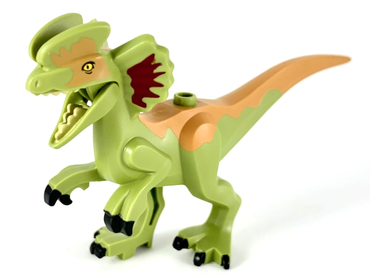Lego, Minifigure, Jurassic World, Dinosaur Dilophosaurus Second Version with Flexible Rubber Tail, Dark Red and Medium Nougat Markings, dilo03