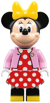 Lego, Minifigure, Disney, Minnie Mouse - Bright Pink Jacket, Red Polka Dot Dress, Yellow Bow, dis089