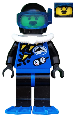 Lego, Minifigure, Town, Divers, Blue, Black Helmet, Blue Flippers, DIV001a