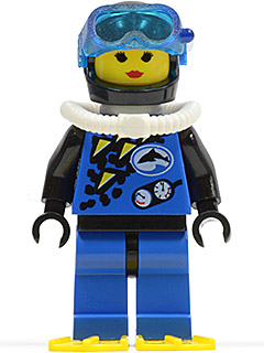 Lego, Minifigure, Town, Divers - Blue, Female, Yellow Flippers, DIV002a