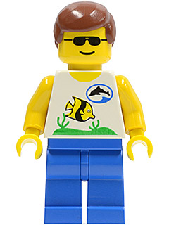 Lego, Minifigure, Town, Divers, Boatie, Fish and Dolphin Shirt, Brown Male Hair, DIV004
