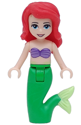 lego, Minifigure, Disney, Disney Princess, Ariel, Mermaid (Light Nougat) - Medium Lavender Shell Bra Top, Bright Green Tail, Medium Azure Eyes, DP001