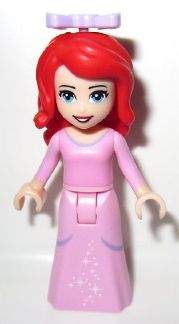 lego, Minifigure, Disney, Disney Princess, Ariel, Human (Light Nougat) - Bright Pink Dress with White Stars, Lavender Bow, DP004