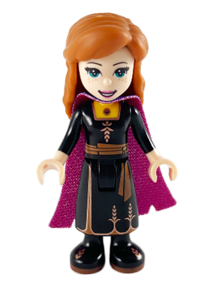 lego, Minifigure, Disney, Disney Princess, Anna - Black Dress, Magenta and Dark Purple Cape, Wide Smile, DP073