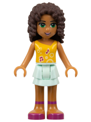 Lego, Minifigure, Friends, Andrea, Light Aqua Skirt, Bright Light Orange Top, Music Notes, FRND014