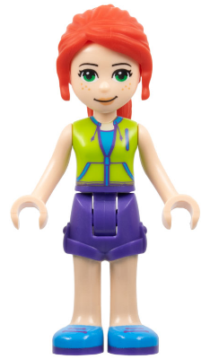 Lego, Minifigure, Friends Mia - Dark Purple Shorts, Lime Jacket Top, Red Hair, FRND349