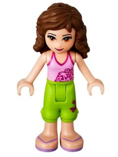 Lego, Minifigure, Friends, Olivia, (Light Nougat), Lime Cropped Trousers, Bright Pink Top, FRND048