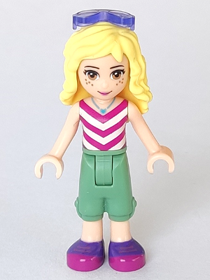 Lego, Minifigure, Friends, Friends Naya - Sand Green Cropped Trousers, Magenta and White V-Striped Top, Sunglasses, FRND186