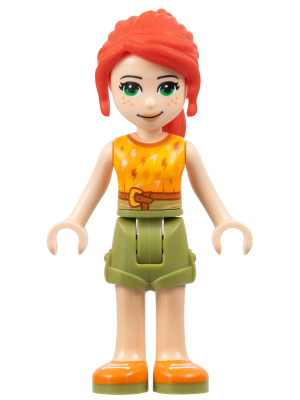 Lego, Minifigure, Friends, Mia, Olive Green Shorts, Orange and Bright Light Orange Top with Lightning Bolts, Orange Shoes, FRND352