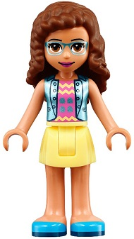 Lego, Minifigure, Friends, Olivia, Bright Light Yellow Skirt, Dark Pink Top with Blue Jacket, FRND391