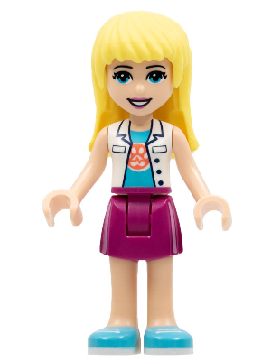 Lego, Minifigure, Friends, Stephanie, Magenta Skirt, White Top Paw Print Undershirt, FRND420