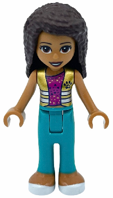 Lego, Minifigure, Friends, Andrea, Dark Turquoise Pants, Magenta Top with Gold Vest, FRND434
