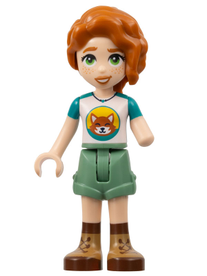 Lego, Minifigure, Friends, Autumn, Dark Turquoise and White Top with Fox, Sand Green Shorts, Nougat and Reddish Brown Boots, frnd584