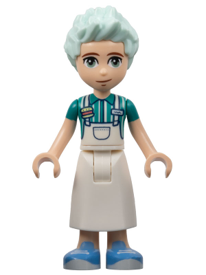 Lego, Minifigure, Friends, Charli, White Apron Top over Dark Turquoise Shirt, White Skirt Long, Medium Blue Shoes, FRND613