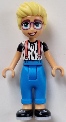 Lego, Minifigure, Friends, Friends Olly - White Shirt with Black Stripes, Coral Suspenders, Dark Azure Trousers, Black Shoes, FRND701