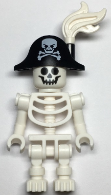 Lego, Minifigure, Friends, Skeleton, Standard Skull, Bent Arms Vertical Grip, Black Bicorne Hat with Skull and Crossbones, White Plume, GEN135