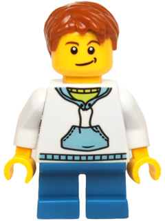 Lego, Minifigure, Holiday, Holiday & Event, Christmas, Child - Boy, White Hoodie with Medium Blue Pocket, Blue Short Legs, Dark Orange Hair, Black Dimple, 60201-7, hol037