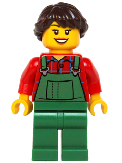 Lego, Minifigure, Holiday, Holiday & Event, Christmas, Overalls Farmer Green, Dark Brown French Braided Female Hair, hol038