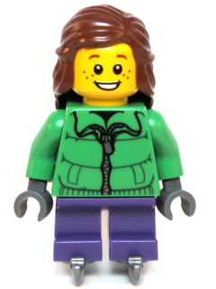 Lego, Minifigure, Holiday, Holiday & Event, Christmas, Winter Jacket Zipper, Dark Purple Short Legs, Reddish Brown Female Hair Mid-Length, Ice Skates, hol039