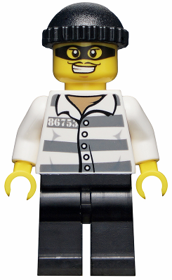 Lego, Minifigure, Holiday, Holiday & Event, Christmas, Police - Jail Prisoner 86753 Prison Stripes, Black Knit Cap, Mask, hol041