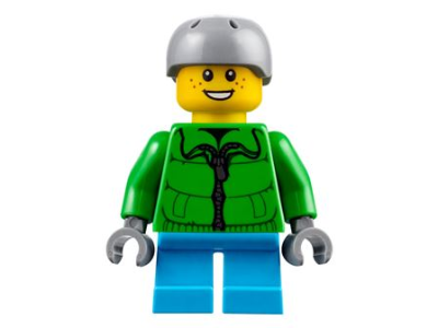 Lego, Minifigure, Holiday, City, Winter Jacket Zipper, Dark Azure Short Legs, Light Bluish Gray Sports Helmet, HOL105