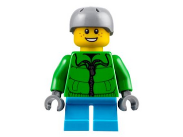 Lego, Minifigure, Holiday, City, Winter Jacket Zipper, Dark Azure Short Legs, Light Bluish Gray Sports Helmet, HOL105