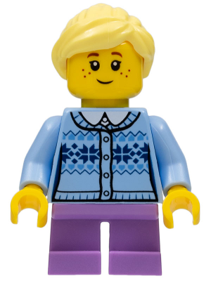 Lego, Minifigure, Holiday, City, Girl- Fair Isle Sweater, Bright light Yellow Ponytail, Lavender Legs Short, Freckles, HOL111