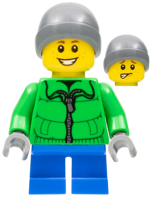 Lego, Minifigure, Holiday, Winter Jacket Zipper, Blue Short Legs, Dark Bluish Gray Beanie, Freckles, HOL128