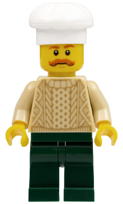 Lego, Minifigure, Holiday, Chef - Tan Knit Sweater, Dark Green Legs, Bushy Moustache, HOL129