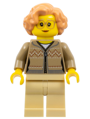 Lego, Minifigure, Holiday, Grandmother - Dark Tan Fair Isle Sweater, Tan Legs, Nougat Hair, Glasses, HOL165