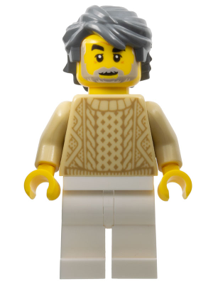 Lego, Minifigure, Holiday, Snowmobile Driver, Male, Tan Knit Sweater, White Legs, Dark Bluish Gray Hair, HOL166